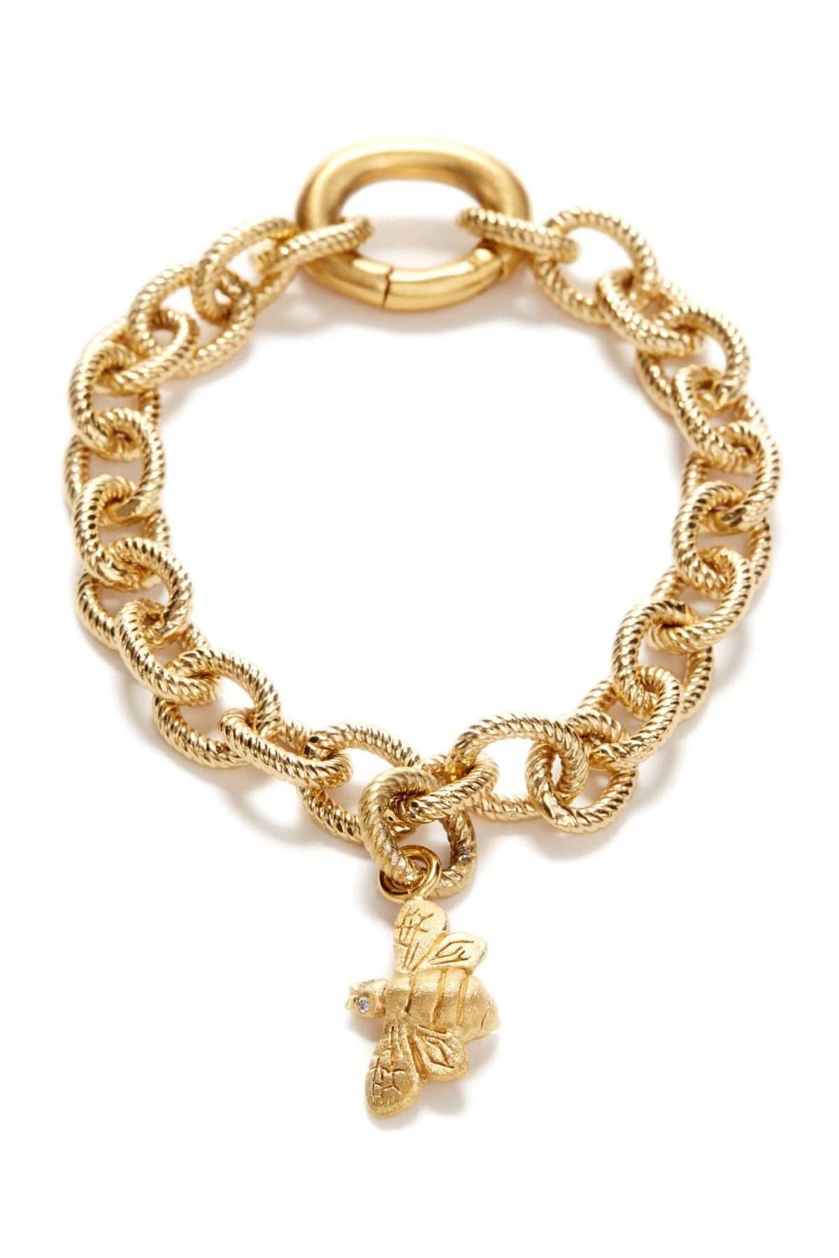 Bee Charm with Diamond Eyes on Textured Link