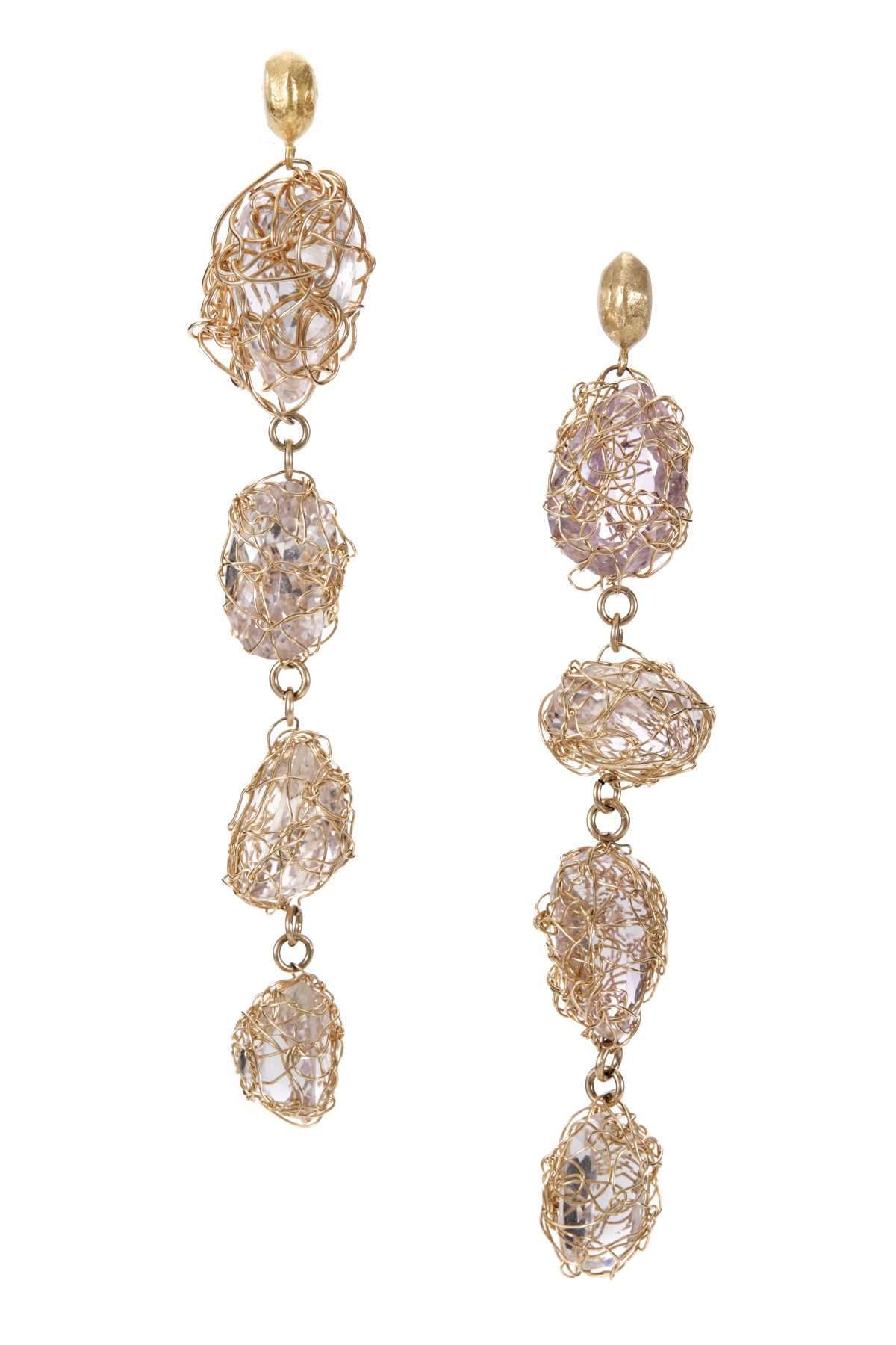 Woven Gold over Gemstone Drop Earring